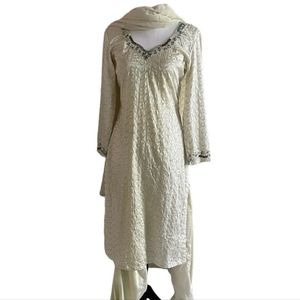 Cream Embroidered Indian traditional Salwar Suit